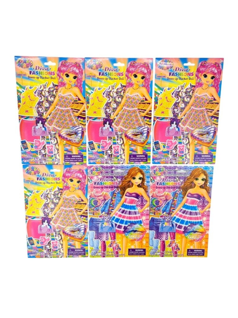 Lisa Frank Diva Fashions Dress-Up Sticker Doll Lot of 6 Cherri Tatey Bug Party